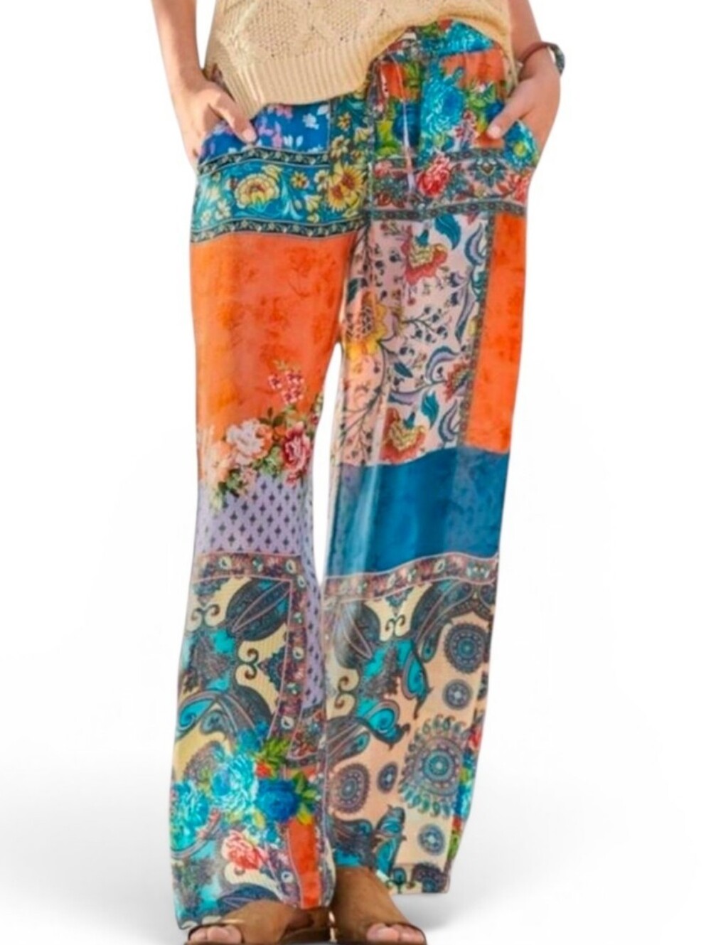 FEATHERS BY TOLANI Patchwork Rosaleen Resort Drawstring Pants - XS